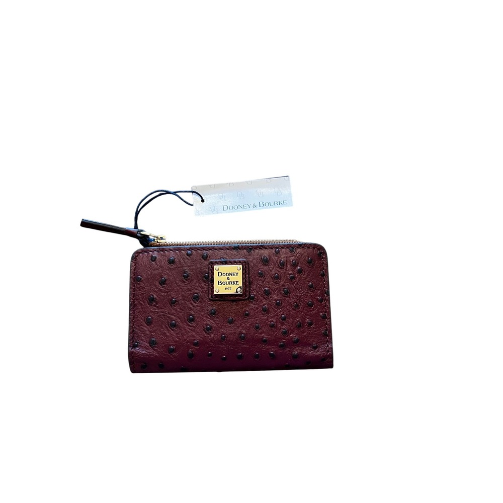 Dooney & Bourke Ostrich Leather Small Zip Around Wallet Burgundy WOSTR0346 BGBG